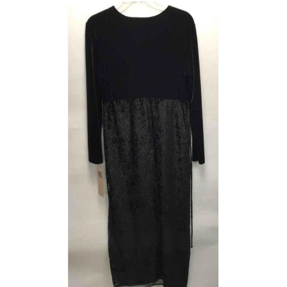 Carole Little NWT Black Long Velvet Overlay Wrap Maxi Dress - Size 8, MSRP $178 - Picture 2 of 15